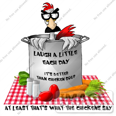 #17245 Chicken in a Mask Inside a Soup Stock Pot on a Table Clipart by DJArt