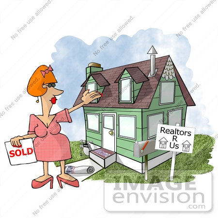 #17260 Middle Aged Caucasian Realtor Woman Standing in Front of a House She Sold Clipart by DJArt