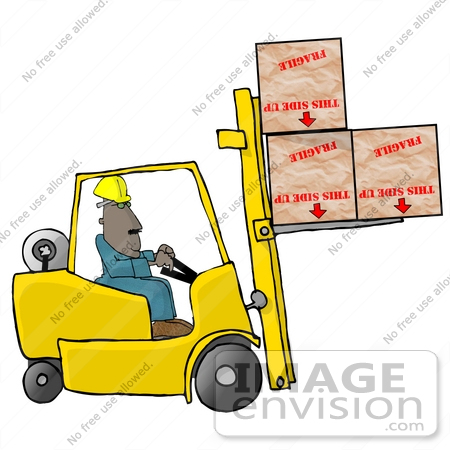 #17262 African American Forklift Operator Lifting Three Large Boxes Clipart by DJArt
