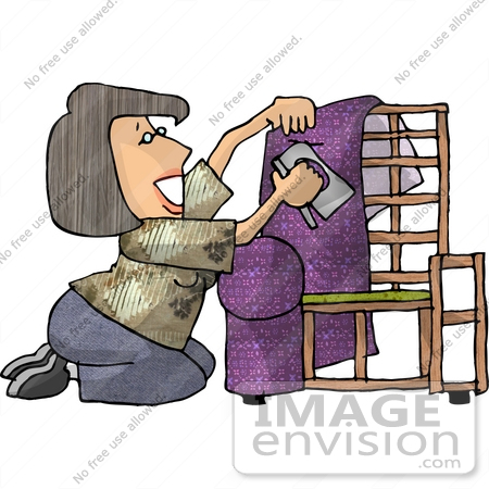 #17427 Woman Applying Purple Upholstery to a Chair Frame Clipart by DJArt