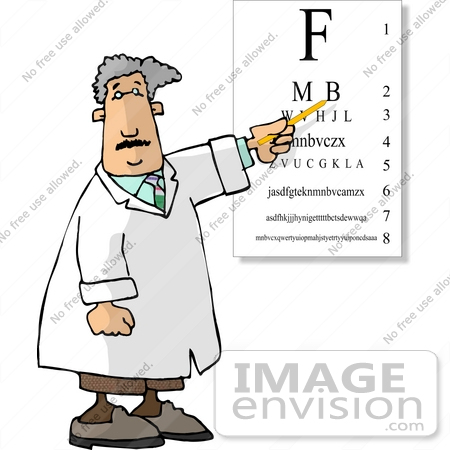 #17432 Optometrist Man Pointing to a Visual Eye Chart During an Eye Exam Clipart by DJArt