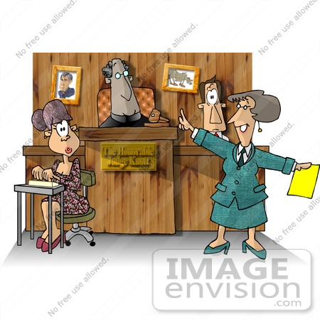 #17433 Female Attorney, Male Witness, Male Judge and Female Stenographer During a Trial in a Court Room Clipart by DJArt