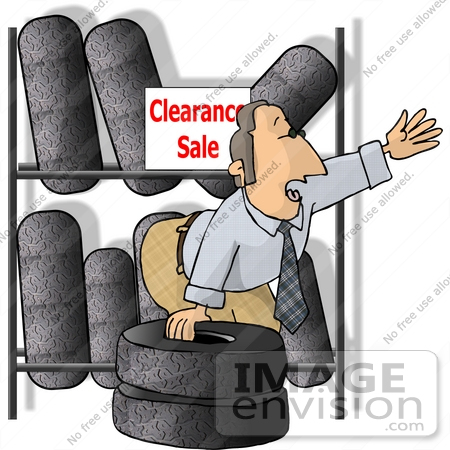 #17443 Tire Sales Man With Tires on Clearance Clipart by DJArt