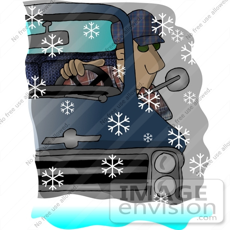 #17455 Man Looking Out a Truck Window, Trying to See Through Big Snowflakes While Driving Clipart by DJArt
