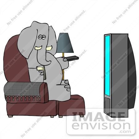 #17461 Gray Elephant in a Chair Watching TV Clipart by DJArt