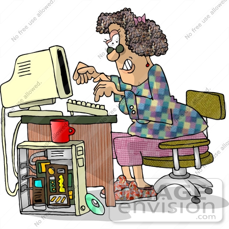 #17468 Computer Hacker Woman on a Computer Clipart by DJArt