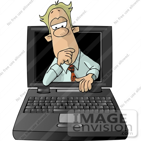 #17469 Business Man Popping Out of a Laptop Computer Clipart by DJArt