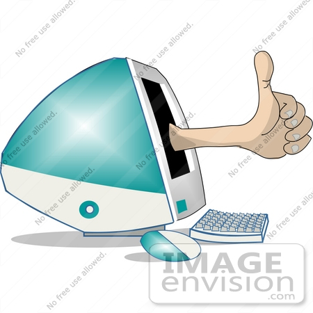 #17471 Thumbs Up Hand Coming Out of an IMAC Computer Clipart by DJArt