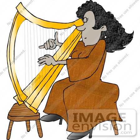 #17472 Female Playing a Golden Harp Clipart by DJArt