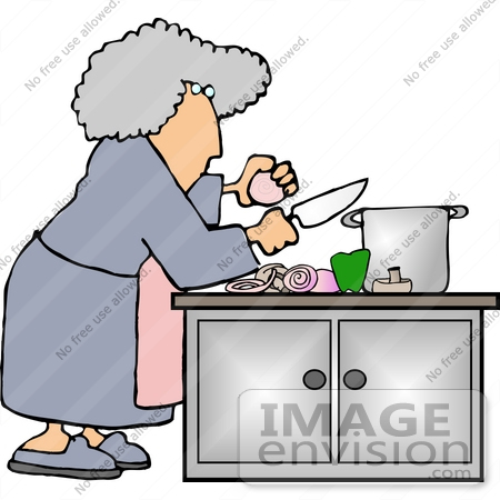 #17477 Senior Woman Making Soup, Preparing Ingredients Clipart by DJArt