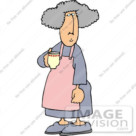 #17486 Elderly Woman Holding a Cup of Coffee Clipart by DJArt