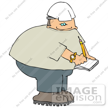 #17489 Worker Man in a Hardhat Writing Notes Clipart by DJArt