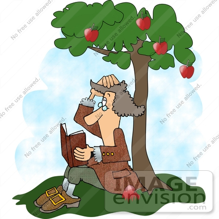 #17493 Isaac Newton Reading a Book Under an Apple Tree Clipart by DJArt