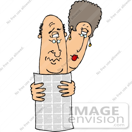 #17495 Middle Aged Caucasian Couple Reading a Newspaper Clipart by DJArt