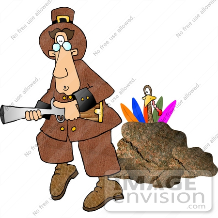 #17498 Pilgrim Man Hunting For a Turkey With a Blunderbuss Gun Clipart by DJArt