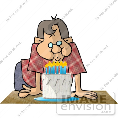 #17511 Boy or Man Blowing Out Candles on a Birthday Cake Clipart by DJArt