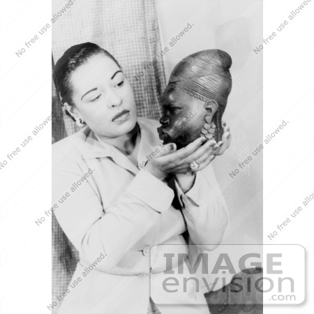 #17614 Picture of Blues Singer Billie Holiday Holding an African American Statue by JVPD