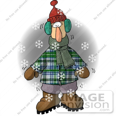#17639 Man in Winter Clothing Freezing Cold in the Winter Snow Clipart by DJArt