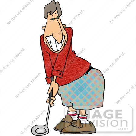 #17641 Caucasian Man With a Toothy Grin Golfing Clipart by DJArt