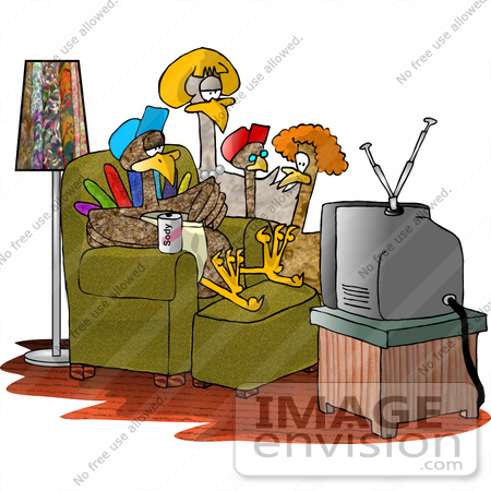 #17647 Turkey Bird Family Watching TV in Their Living Room Clipart by DJArt