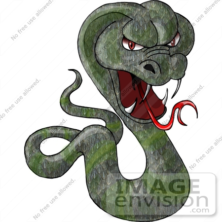 #17648 Mean Green Cobra Snake With Fangs Clipart by DJArt