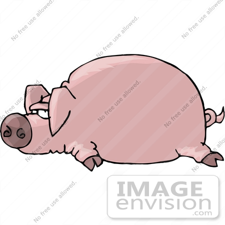 #17651 Pink Pig Lying Flat on its Stomach Clipart by DJArt