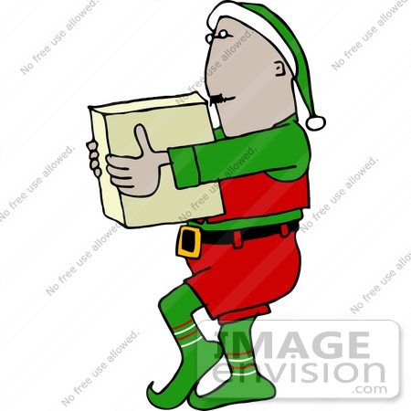 #17655 Santa’s Elf Carrying a Box Clipart by DJArt