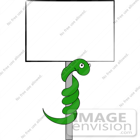 #17656 Green Snake Coiled Around a Blank Sign’s Post Clipart by DJArt