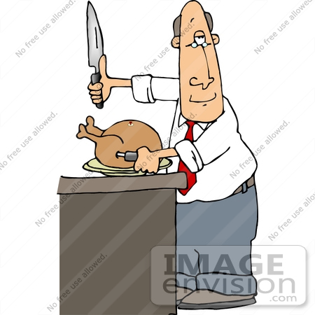 #17658 Man in a Kitchen About to Cut a Thanksgiving Holiday Turkey Clipart by DJArt