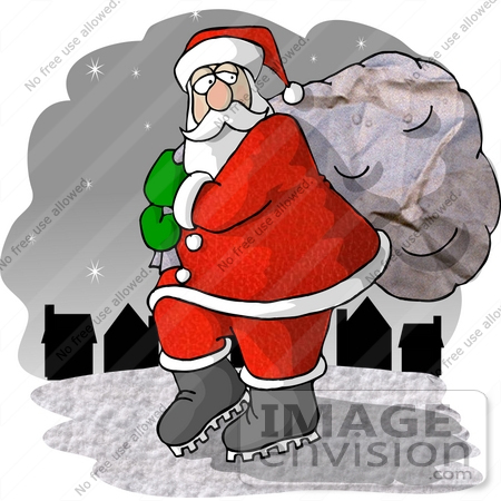#17695 St Nicholas Tip Toeing on Snow, Carrying a Heavy Sack by Houses Clipart by DJArt
