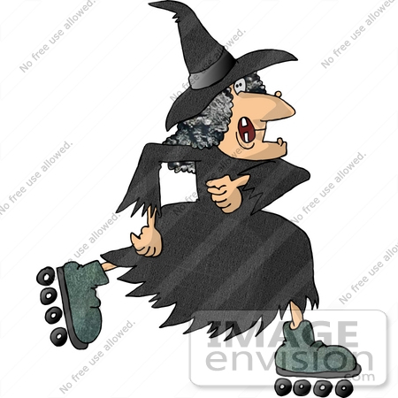 #17696 Warty Old Halloween Witch Roller Skating Clipart by DJArt