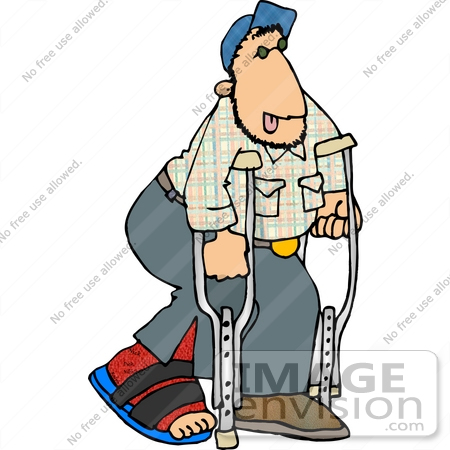 #17701 Injured Man With His Leg in a Splint, Walking With Crutches Clipart by DJArt