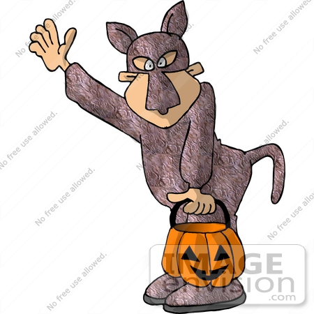 #17706 Child Dressed in a Bunny Costume, Trick Or Treating With a Pumpkin Basket on Halloween Clipart by DJArt