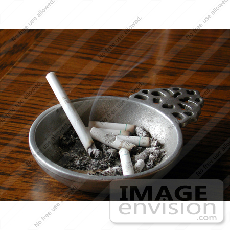 #17773 Photo of a Smoking Cigarette and Cigarette Butts in an Ashtray by Kenny Adams
