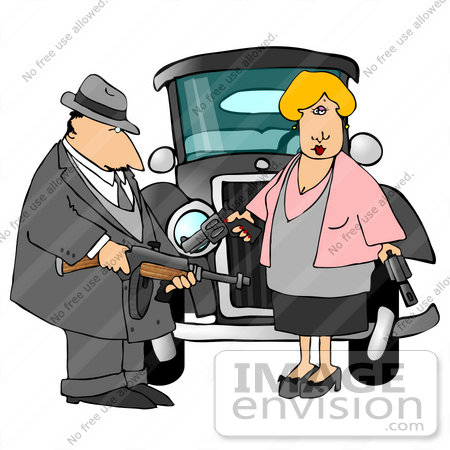 #17814 Bonnie Parker and Clyde Barrow With Guns, Standing in Front of a Getaway Car, Bonnie and Clyde Clipart by DJArt