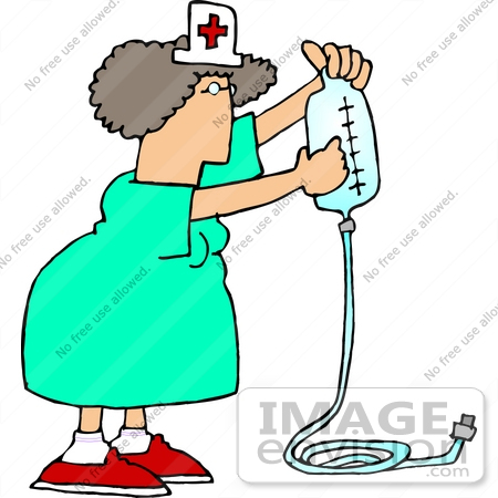 #17817 Female Nurse in a Green Uniform Preparing Intravenous Drip (IV) Medicine For a Patient in a Hospital Clipart by DJArt