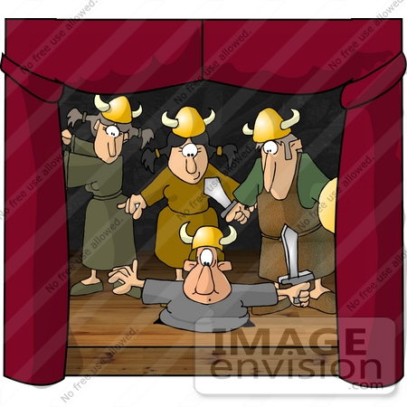 #17822 Actors and Actresses Playing Vikings and Performing on Stage During a Play Clipart by DJArt