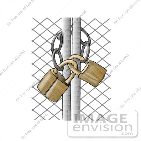 #17825 Wire Gate Locked and Secured With Golden Padlocks Clipart by DJArt