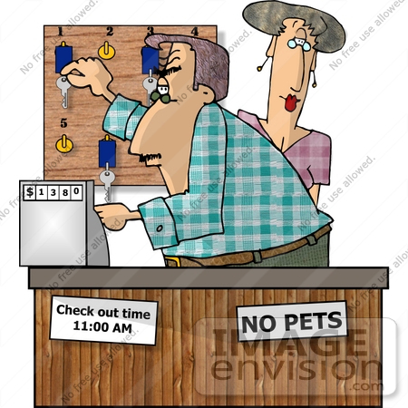 #17833 Man and Woman Working in a Hotel Office, Getting Keys for Customers Clipart by DJArt