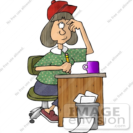 #17840 Young Caucasian Author Woman With Writers Block Clipart by DJArt