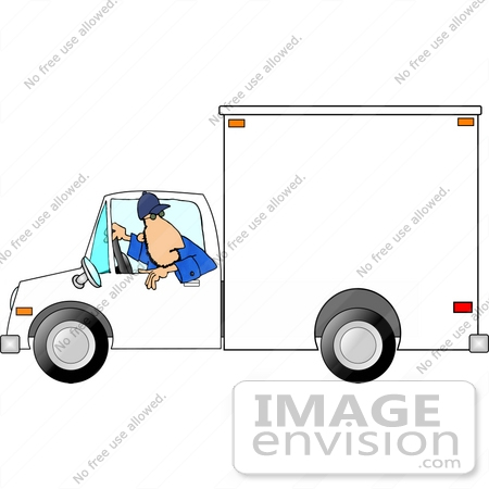 #17847 Man Driving a White Moving Truck in Reverse Clipart by DJArt