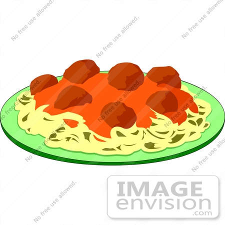 #17850 Italian Food Meal of Spaghetti and Meatballs Topped With Marinara Sauce Clipart by DJArt