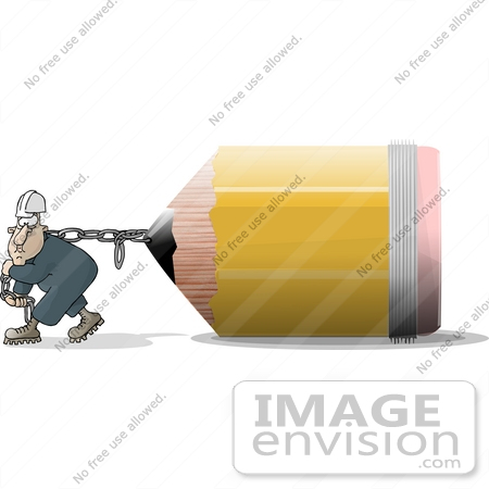 #17851 Man Pulling a Chain Attached to a Giant School Pencil Clipart by DJArt
