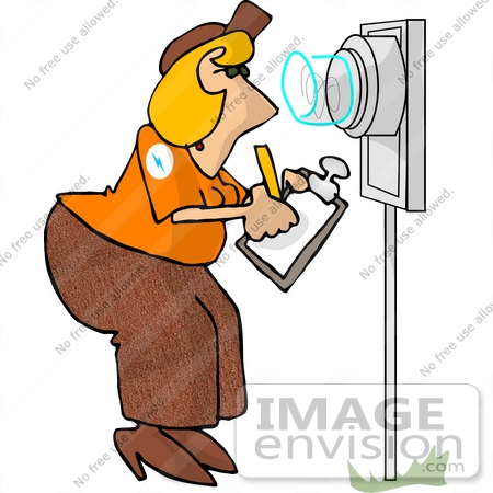 #17855 Woman Worker Checking an Electric Meter Reading Clipart by DJArt