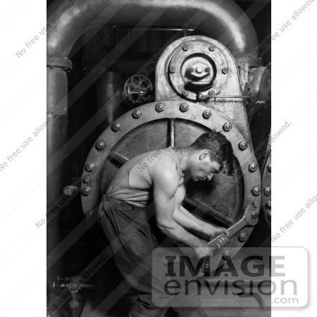 #17856 Photo of a Strong Mechanic Man Using a Wrench While Working on a Steam Pump by JVPD