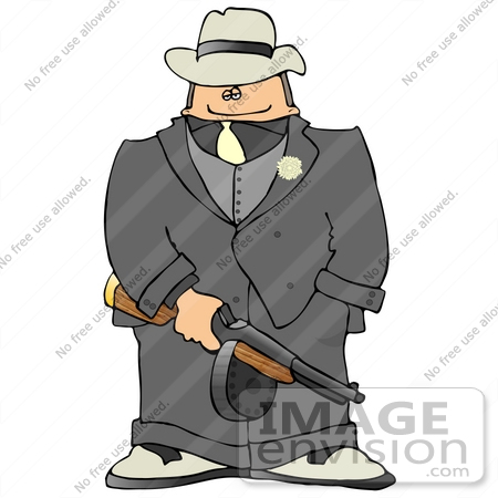 #17887 Gangster Man Holding a Machine Gun Clipart by DJArt
