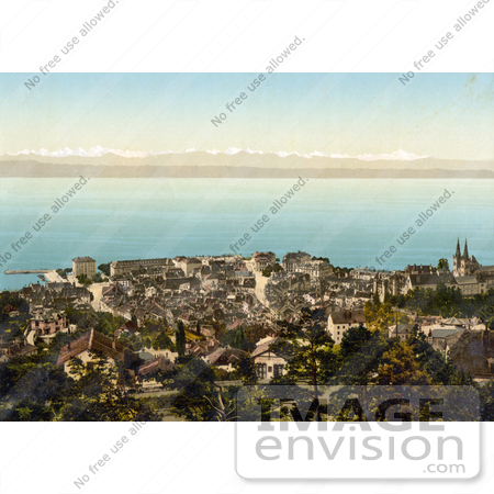 #17904 Picture of the City of Neuchatel on Neuchatel Lake, Swiss Alps, Switzerland by JVPD