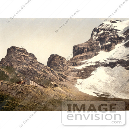 #17918 Picture of the Railroad Station Near Mountains Jungfrau, Eiger and Rothstock, Bernese Oberland, Switzerland by JVPD
