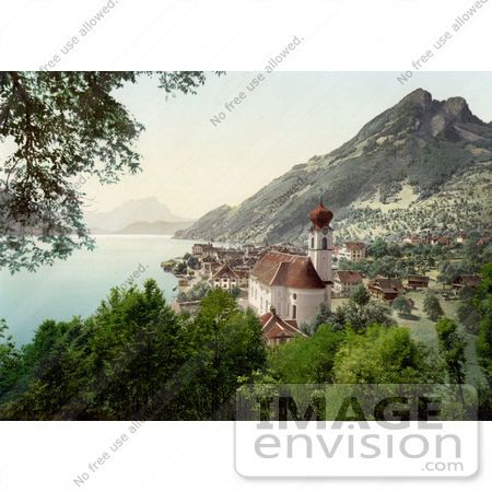 #17930 Picture of the Waterfront Village of Gersau on Lake Lucerne, Switzerland by JVPD