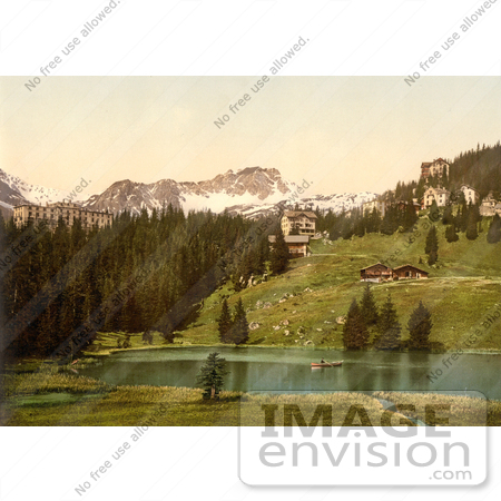 #17934 Picture of a Boat on a Pond in the Village of Arosa, Graubunden, Switzerland by JVPD